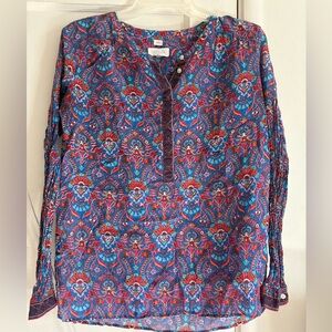 LOFT Blue and Red Patterned Blouse